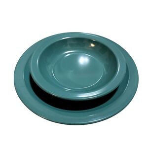 VTG Texas Ware Teal Melamine 2pc Set Dinner Plate and Bowl Mid Century Modern
